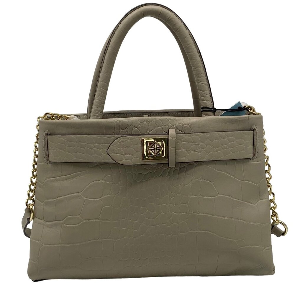 Antonio Melani Belt Turnlock Dove Croc Embossed Leather Satchel